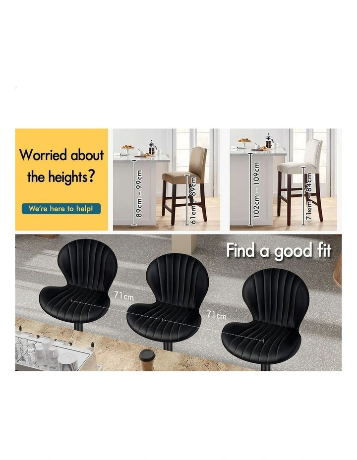 4x Bar Stools Gas Lift Leather Bar Chairs Kitchen Swivel Stella BLACK image 4