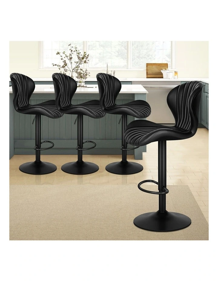 4x Bar Stools Gas Lift Leather Bar Chairs Kitchen Swivel Stella BLACK image 5