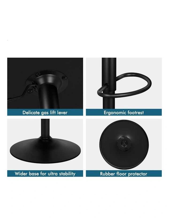4x Bar Stools Gas Lift Leather Bar Chairs Kitchen Swivel Stella BLACK image 7