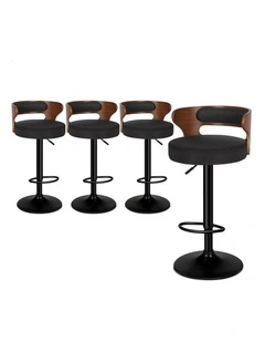 4x Bar Stool Kitchen Swivel Chair Wooden Linen Fabric Ramiro Black