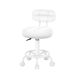 Salon Stool Backrest Swivel Barber Hair Dress Chair Riley All White