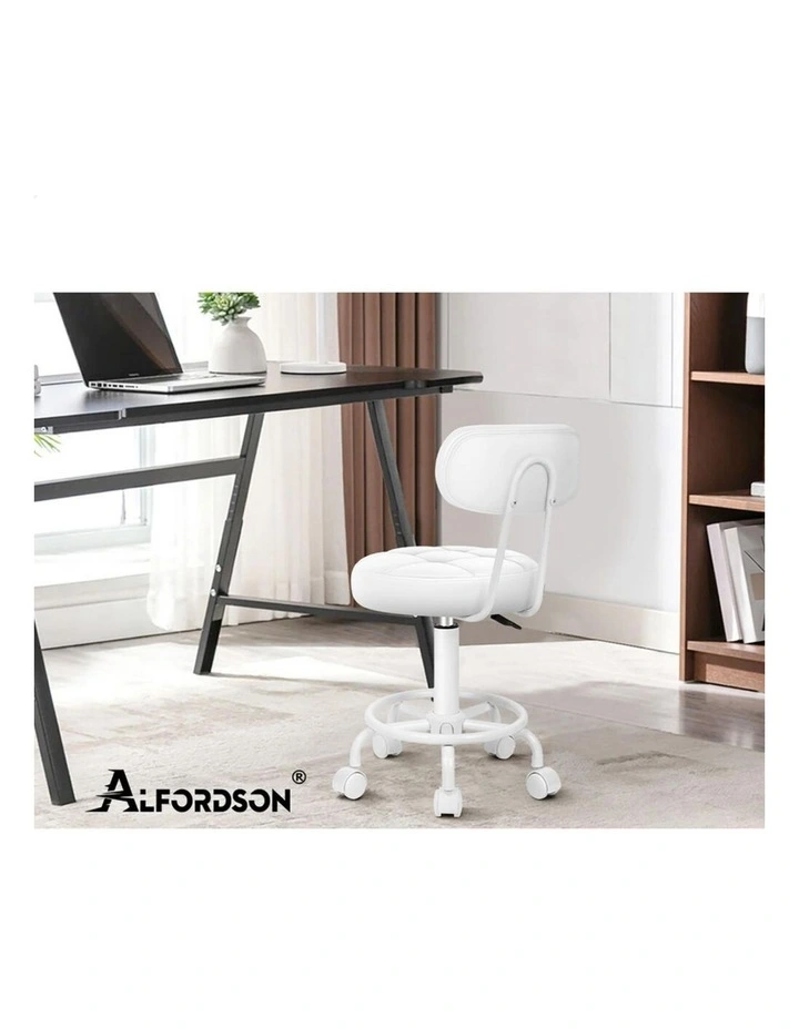 Salon Stool Backrest Swivel Barber Hair Dress Chair Riley All White image 3