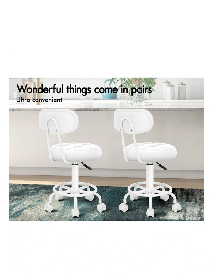 Salon Stool Backrest Swivel Barber Hair Dress Chair Riley All White image 5