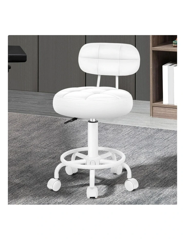 Salon Stool Backrest Swivel Barber Hair Dress Chair Riley All White image 7