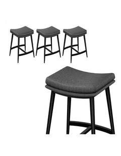 4x Bar Stools 66cm Kitchen Counter Fabric Dining Chairs Dark Grey