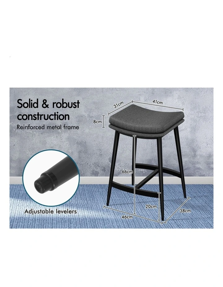 4x Bar Stools 66cm Kitchen Counter Fabric Dining Chairs Dark Grey image 2