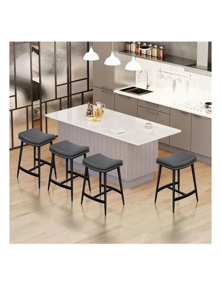 4x Bar Stools 66cm Kitchen Counter Fabric Dining Chairs Dark Grey image 4