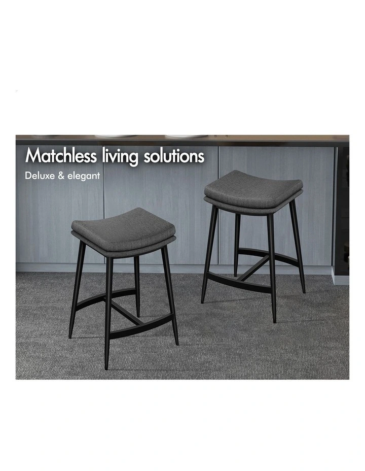 4x Bar Stools 66cm Kitchen Counter Fabric Dining Chairs Dark Grey image 5