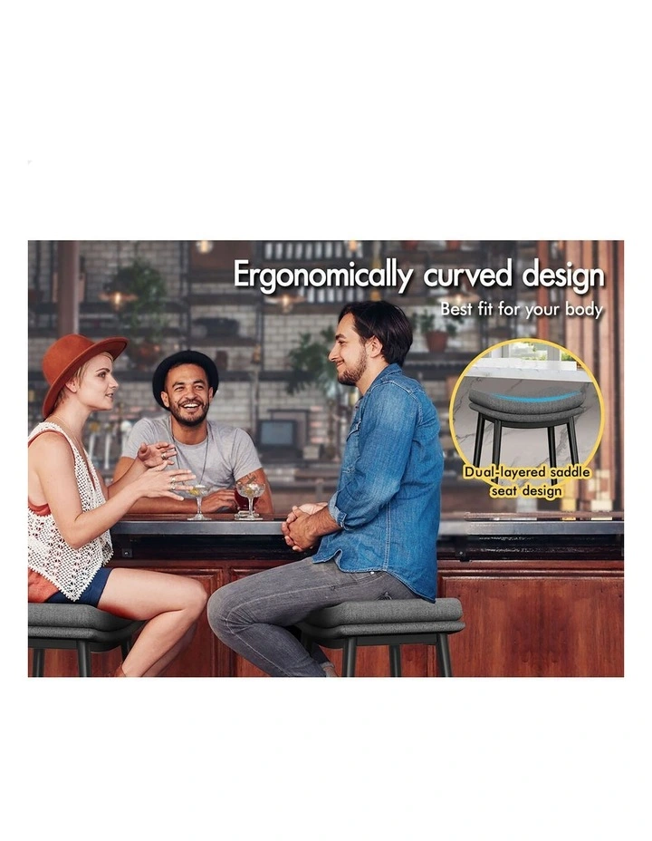 4x Bar Stools 66cm Kitchen Counter Fabric Dining Chairs Dark Grey image 7