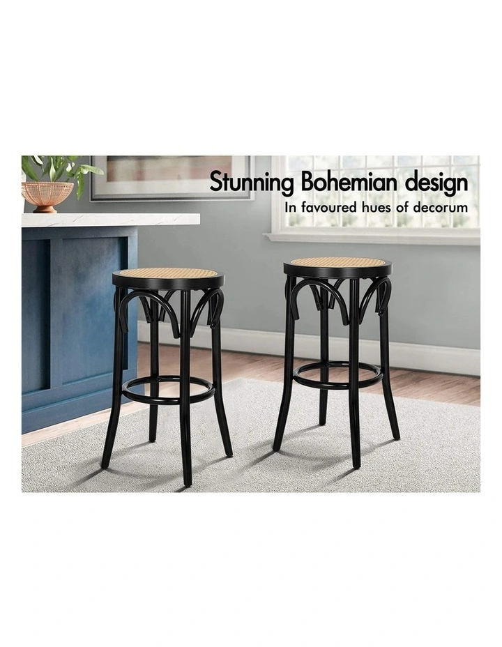 Bar Stools Set of 4 Rattan Mesh Seat Black image 2
