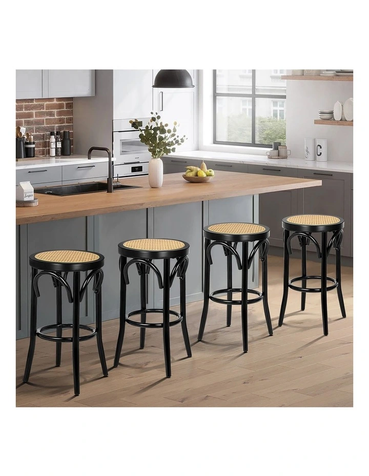 Bar Stools Set of 4 Rattan Mesh Seat Black image 5