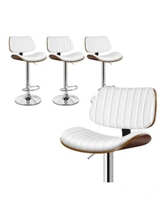 4x Bar Stools Kitchen Swivel Chair Wooden Leather Gas Lift White