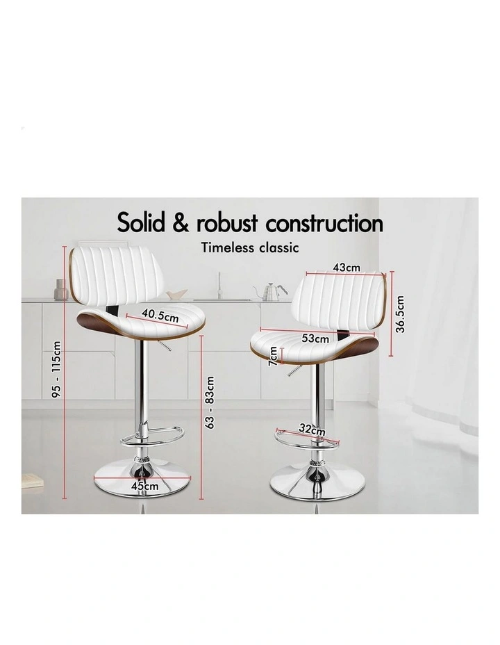 4x Bar Stools Kitchen Swivel Chair Wooden Leather Gas Lift White image 2