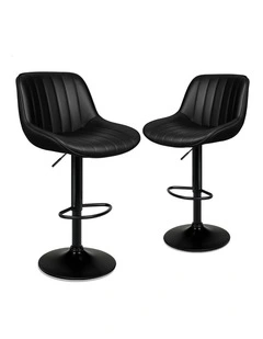 2x Bar Stools Gas Lift Leather Bar Chairs Kitchen Swivel ALL BLACK