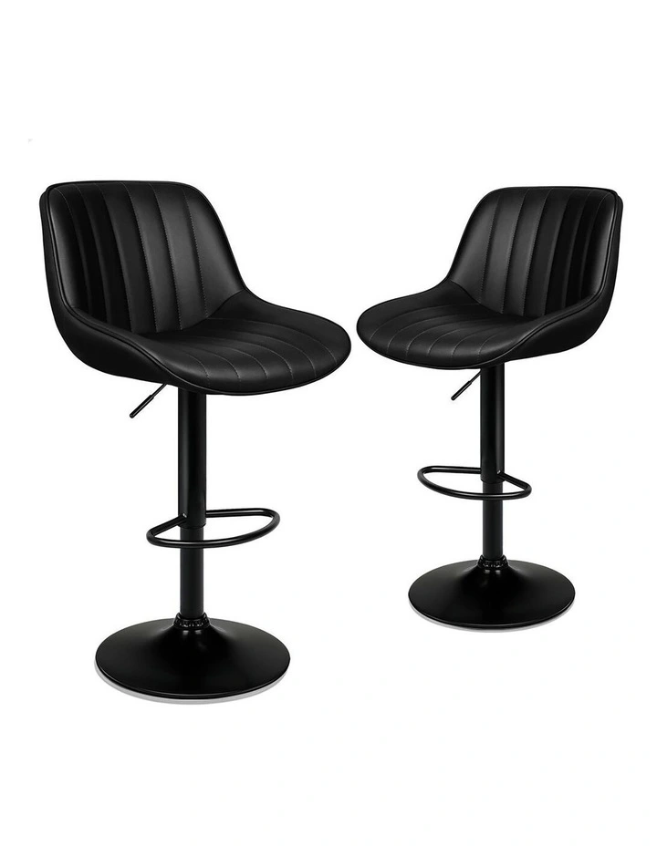 2x Bar Stools Gas Lift Leather Bar Chairs Kitchen Swivel ALL BLACK image 1