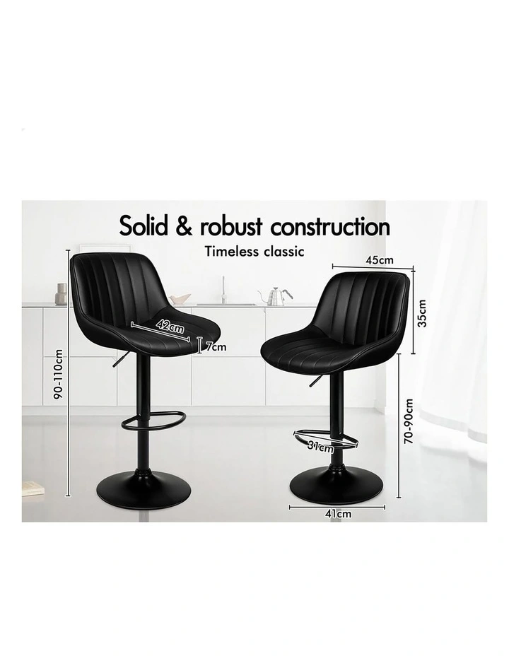 2x Bar Stools Gas Lift Leather Bar Chairs Kitchen Swivel ALL BLACK image 2