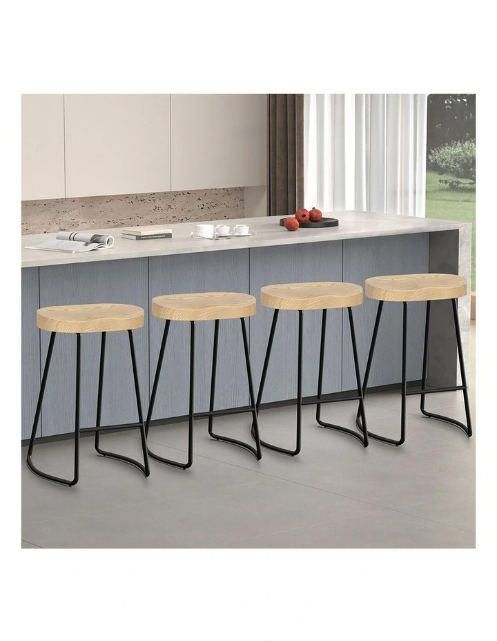4x Bar Stools 65cm Tractor Kitchen Wooden Vintage Chair Natural image 4