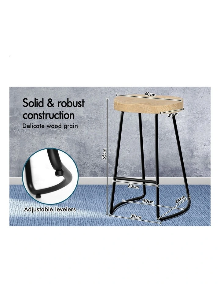 4x Bar Stools 65cm Tractor Kitchen Wooden Vintage Chair Natural image 7