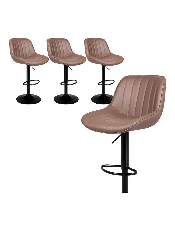 4x Bar Stools Gas Lift Leather Bar Chairs Kitchen Swivel Wendy BROWN image 1