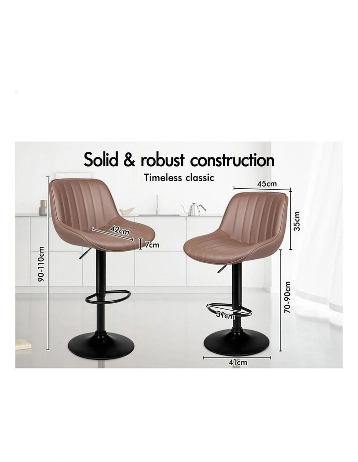 4x Bar Stools Gas Lift Leather Bar Chairs Kitchen Swivel Wendy BROWN image 4