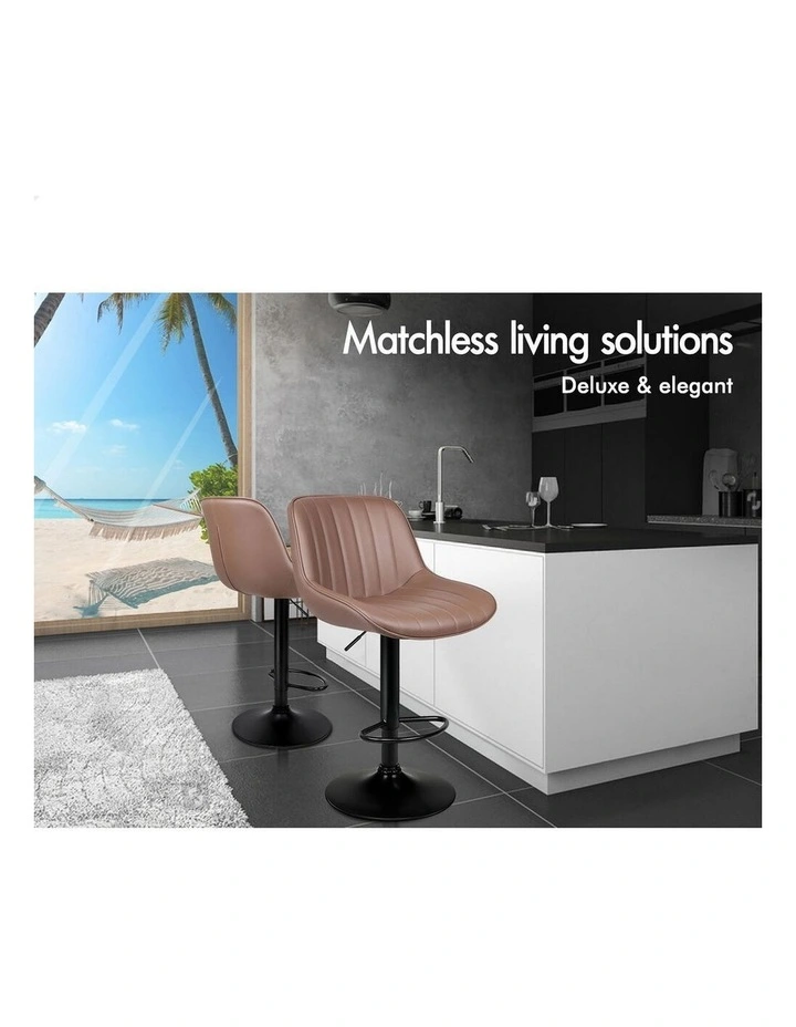 4x Bar Stools Gas Lift Leather Bar Chairs Kitchen Swivel Wendy BROWN image 5