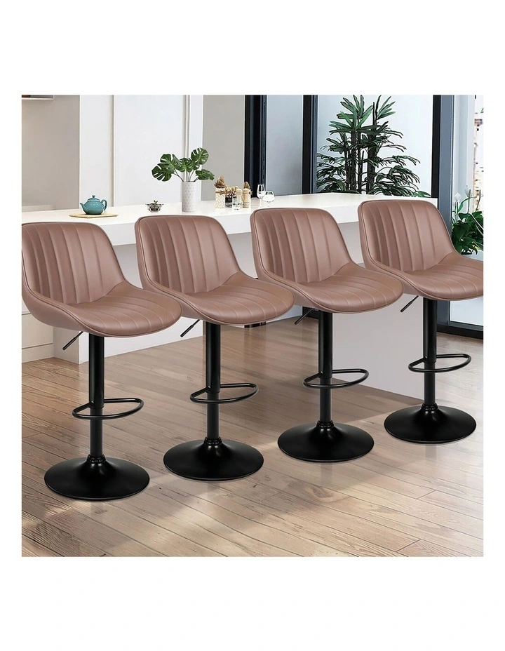 4x Bar Stools Gas Lift Leather Bar Chairs Kitchen Swivel Wendy BROWN image 7