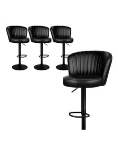 4x Bar Stools Gas Lift Leather Bar Chairs Kitchen Swivel Dylan ALL BLACK