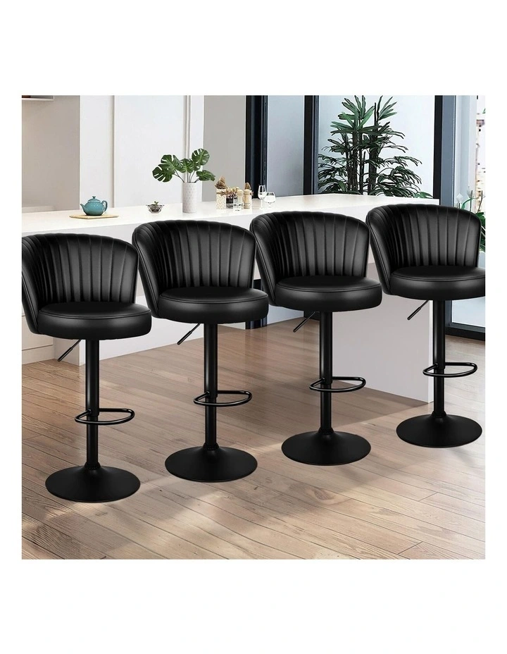 4x Bar Stools Gas Lift Leather Bar Chairs Kitchen Swivel Dylan ALL BLACK image 2