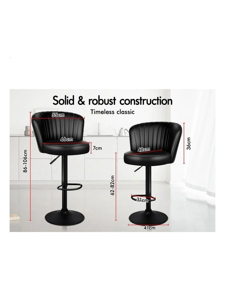4x Bar Stools Gas Lift Leather Bar Chairs Kitchen Swivel Dylan ALL BLACK image 3