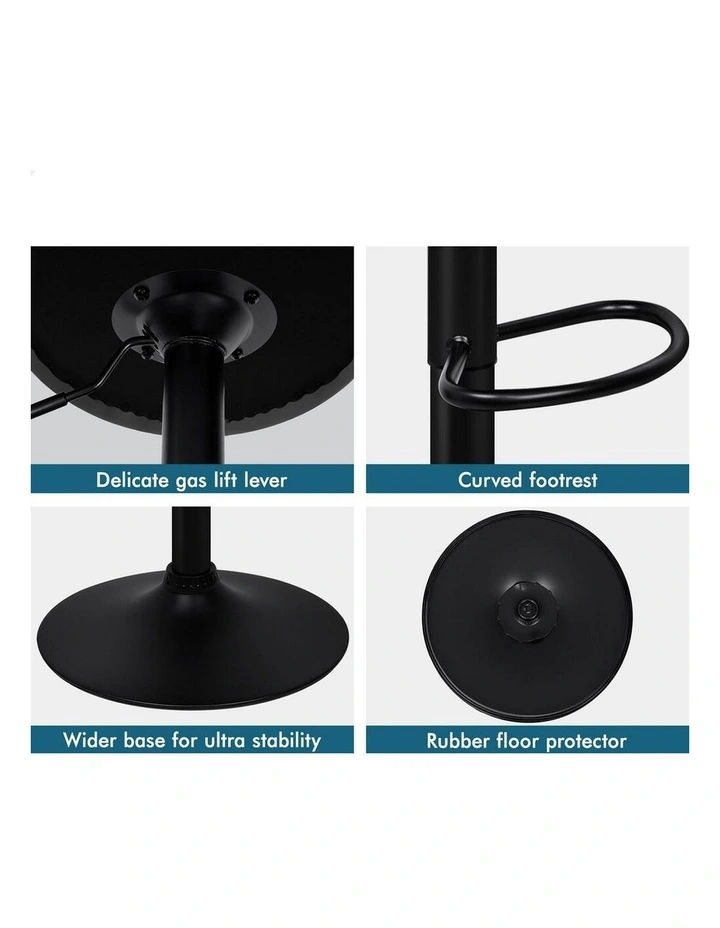 4x Bar Stools Gas Lift Leather Bar Chairs Kitchen Swivel Dylan ALL BLACK image 5