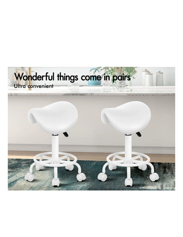 Salon Stool Saddle Swivel Barber Hair Dress Chair Sierra All White image 4