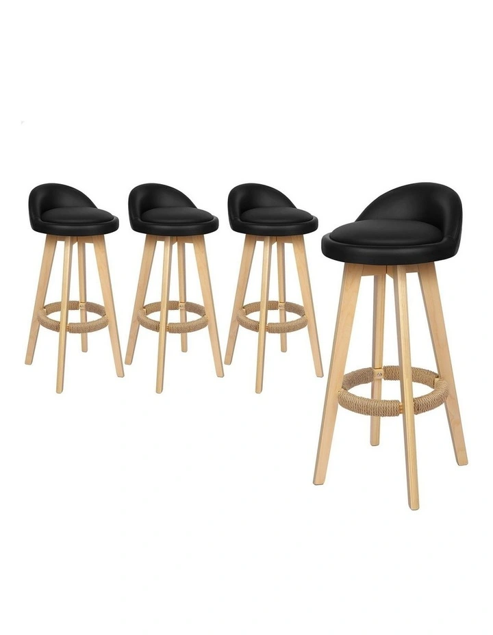 Bar Stools Wooden Black X4 image 1