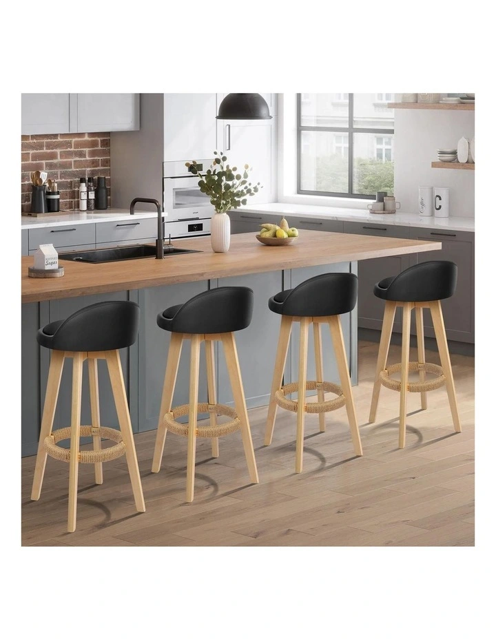 Bar Stools Wooden Black X4 image 3
