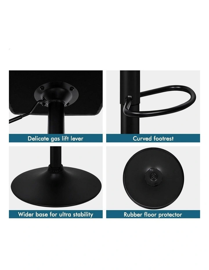 4x Bar Stools Kitchen Swivel Chair Wooden Leather Gas Lift All Black image 4