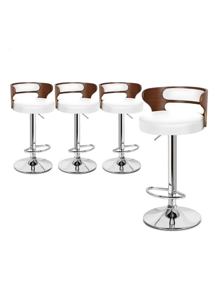 4x Bar Stool Kitchen Swivel Chair Wooden Leather Ramiro White image 1