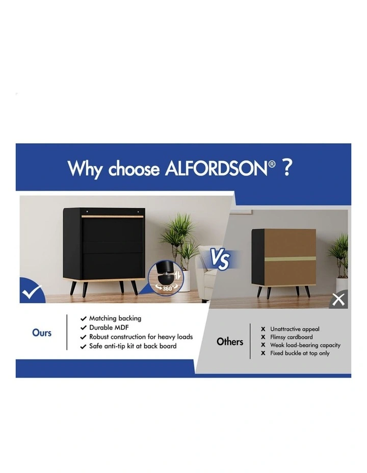 3 Chest of Drawers Modern Storage Cabinet Dresser Tallboy Black image 7