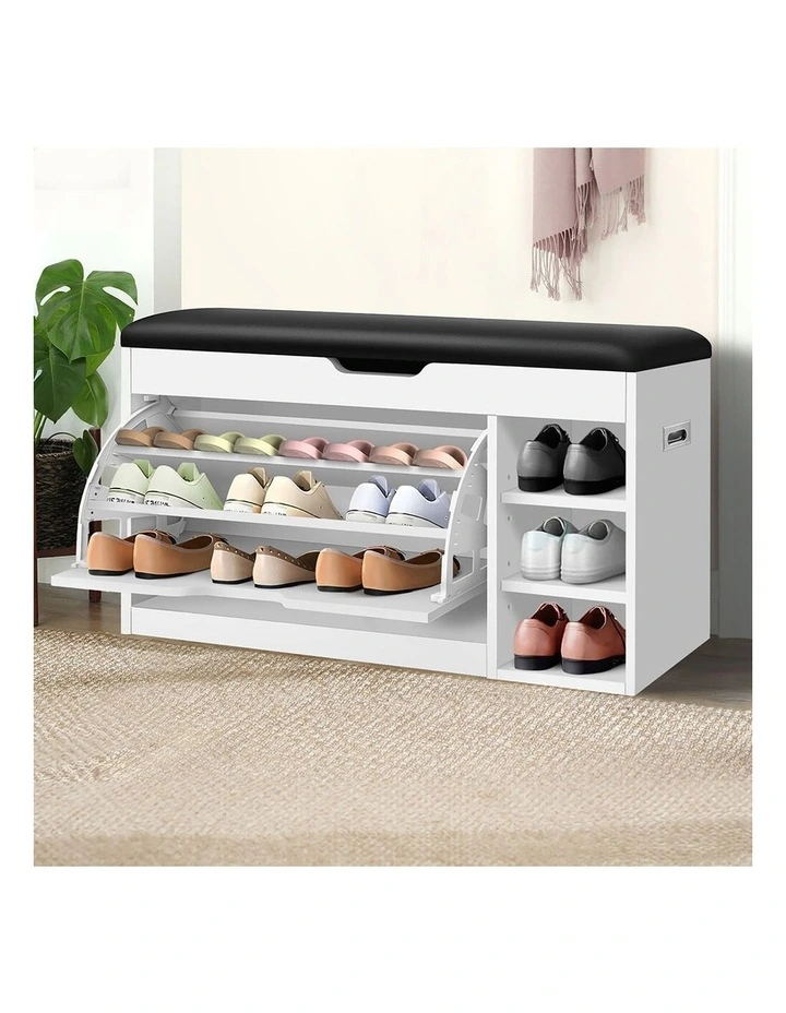 Shoe Cabinet Bench 18 Pairs White image 2