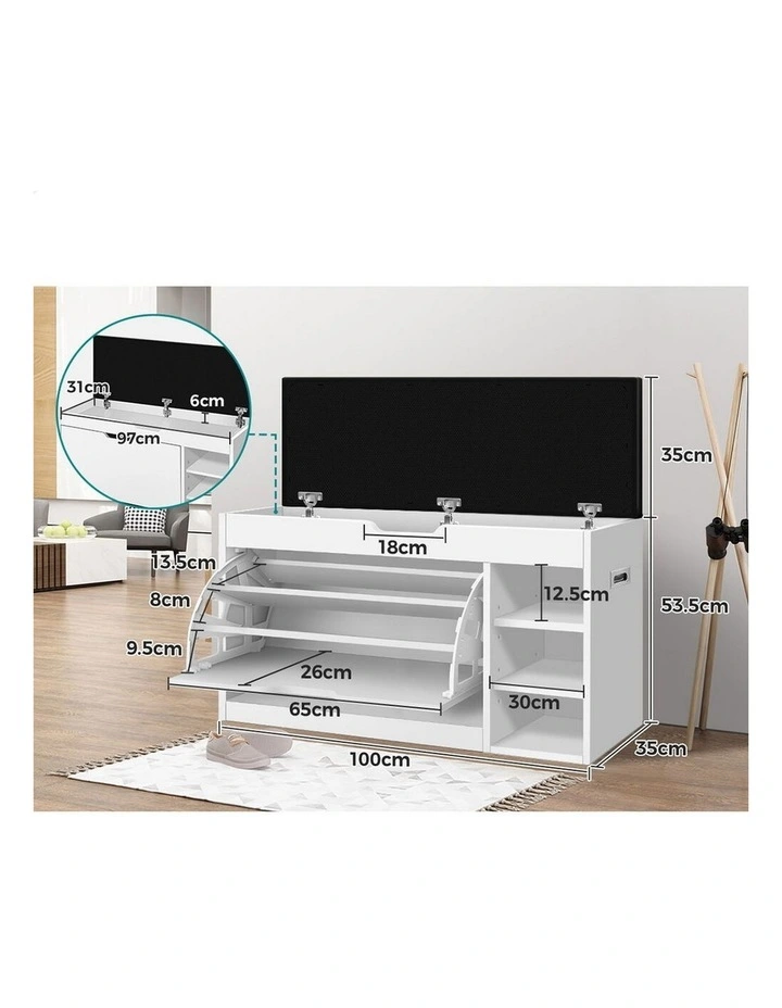 Shoe Cabinet Bench 18 Pairs White image 3