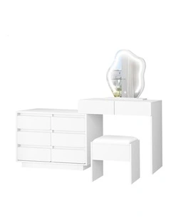 Dressing Table Stool Set Makeup Mirror Desk LED 8 Drawers White