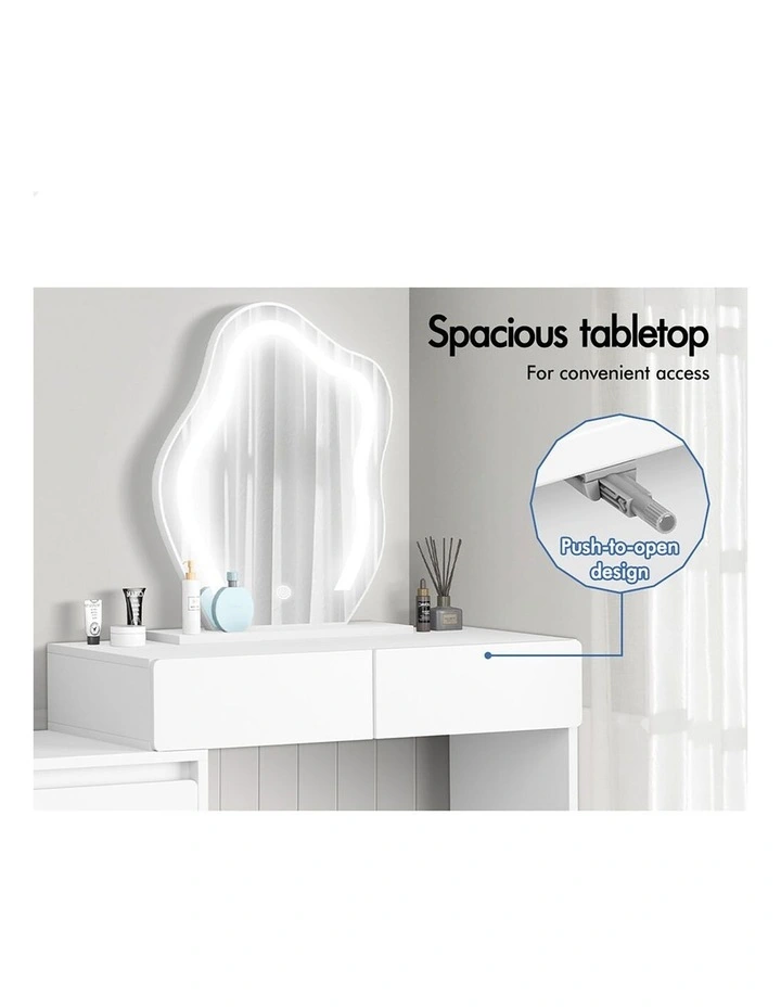 Dressing Table Stool Set Makeup Mirror Desk LED 8 Drawers White image 2