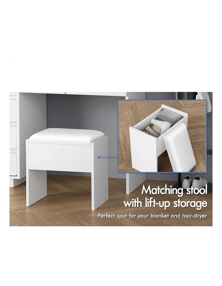 Dressing Table Stool Set Makeup Mirror Desk LED 8 Drawers White image 6