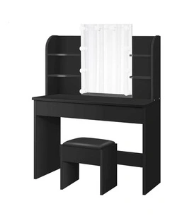 Dressing Table Stool Set Makeup Mirror Black