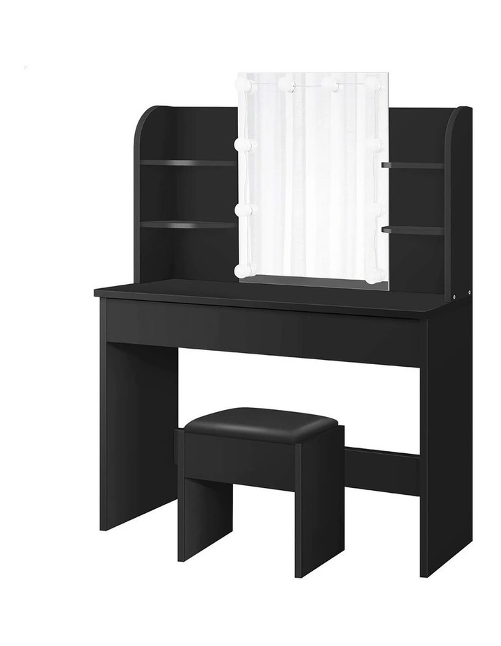 Dressing Table Stool Set Makeup Mirror Black image 1