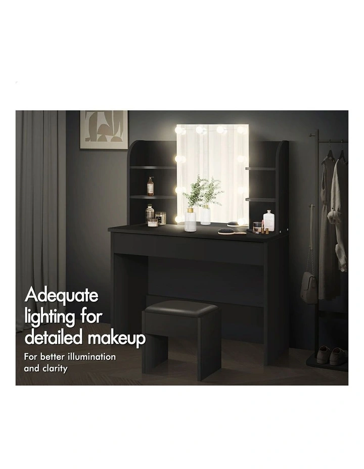 Dressing Table Stool Set Makeup Mirror Black image 2