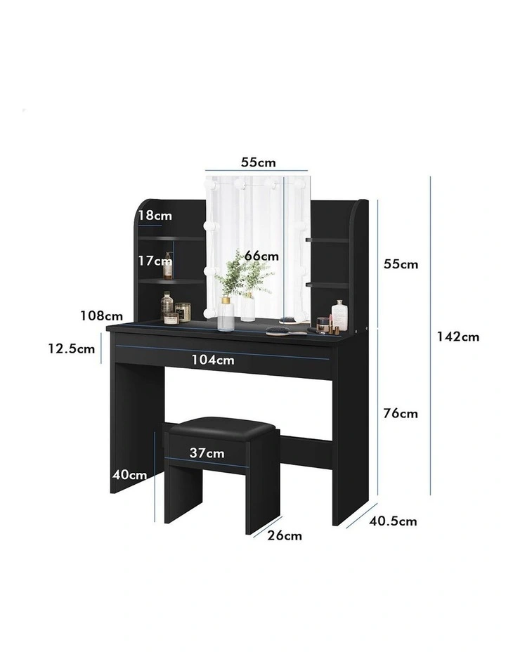 Dressing Table Stool Set Makeup Mirror Black image 3