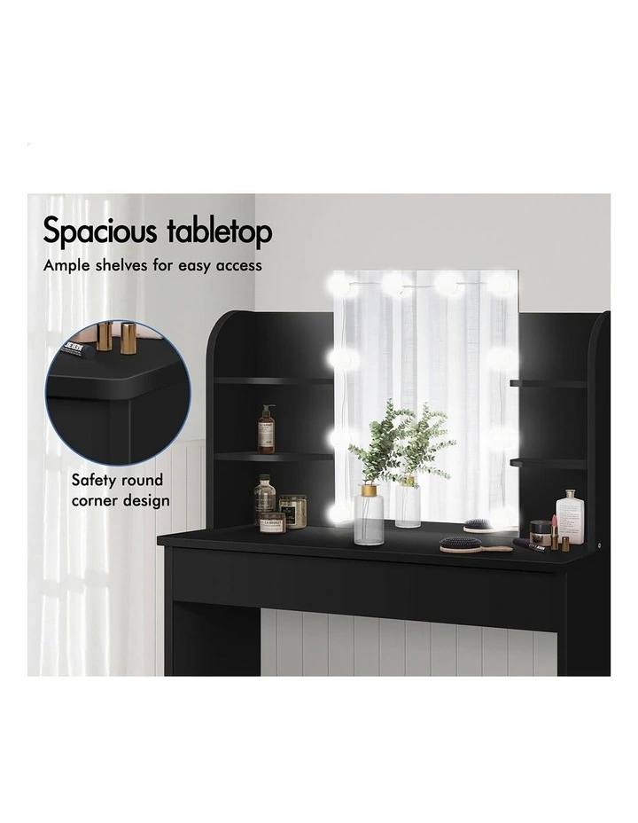 Dressing Table Stool Set Makeup Mirror Black image 4