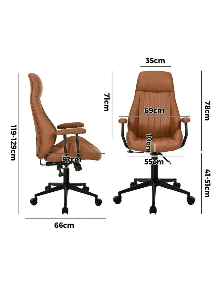 Oikiture Office Chair High Back Swivel Rolling Gaming Computer Chairs Brown image 3