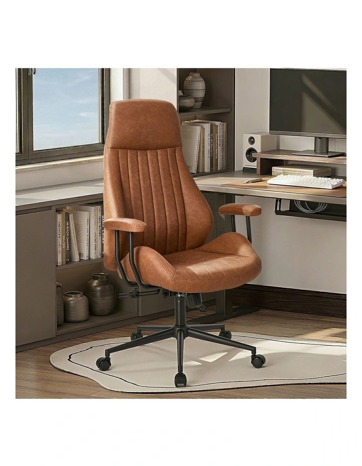 Oikiture Office Chair High Back Swivel Rolling Gaming Computer Chairs Brown image 4