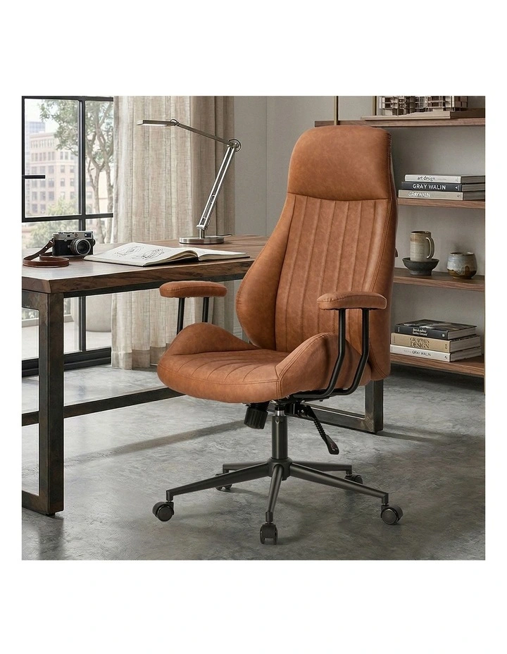Oikiture Office Chair High Back Swivel Rolling Gaming Computer Chairs Brown image 5