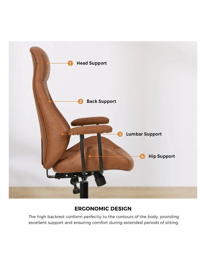 Oikiture Office Chair High Back Swivel Rolling Gaming Computer Chairs Brown image 6